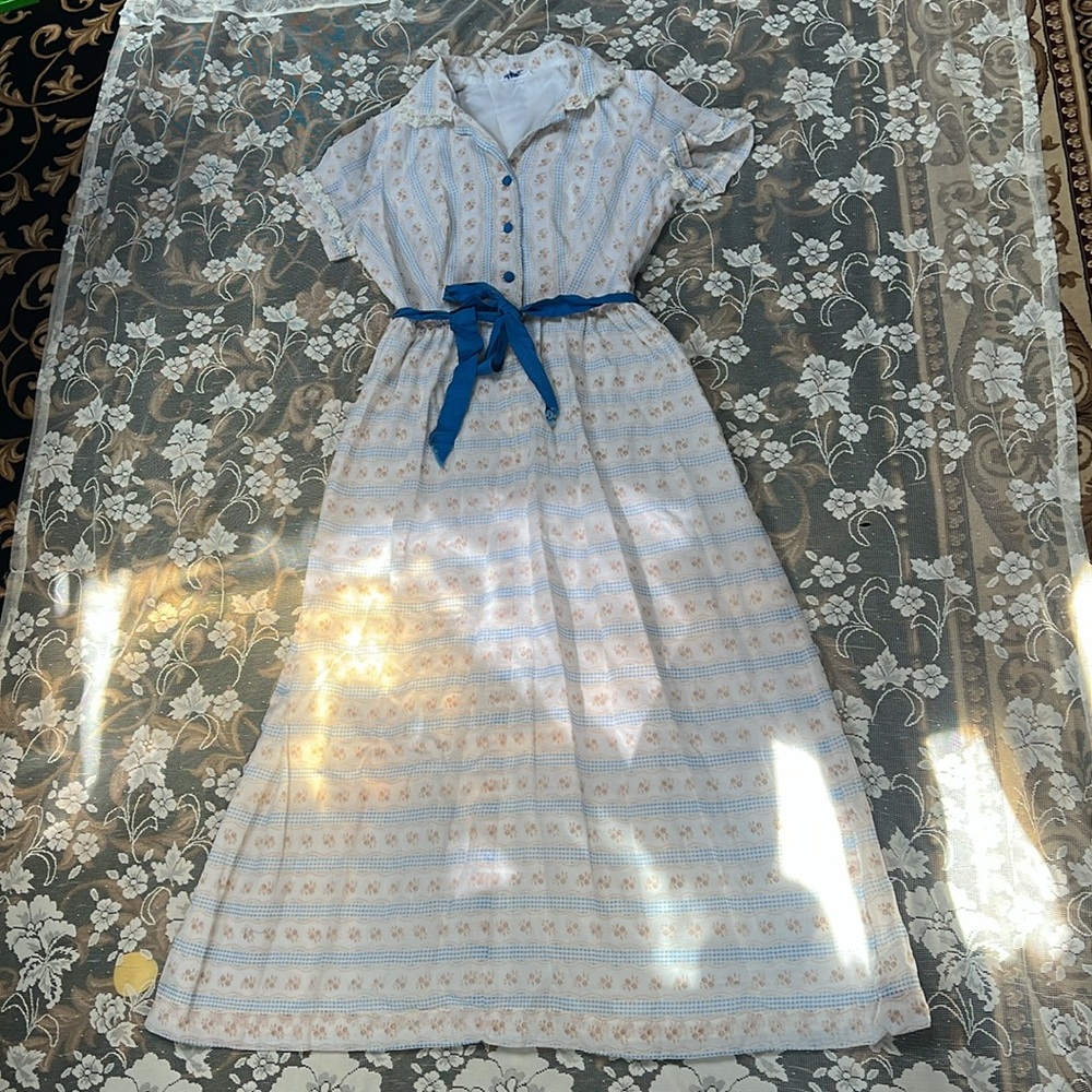 Elegant Blue and White Button-Up Dress Feiner Fashions